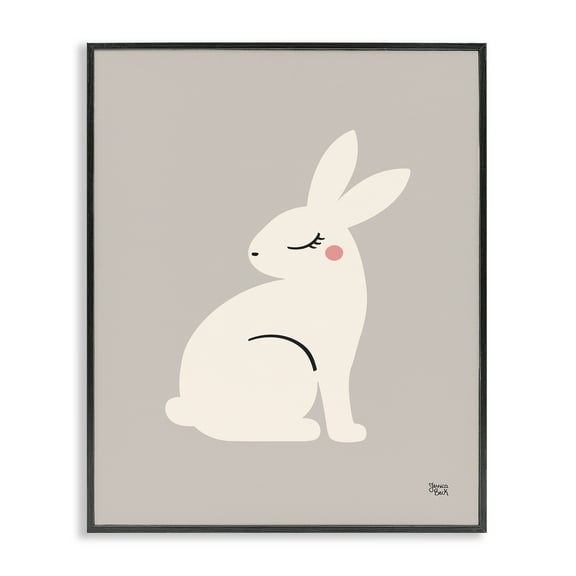 Stupell Industries Minimal White Rabbit Animals Painting Black Framed Art Print Wall Art, 11 x 14