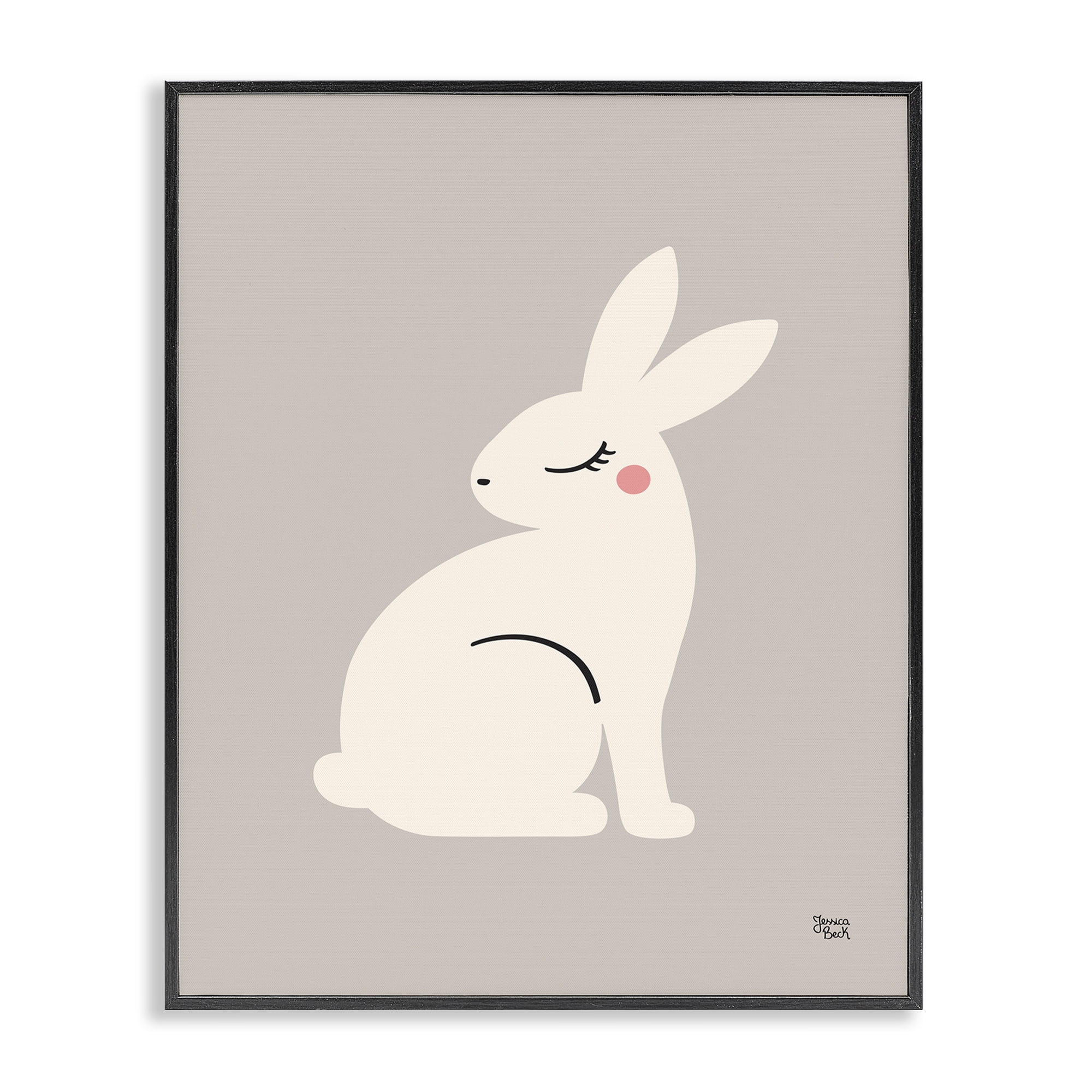 Stupell Industries Minimal White Rabbit Animals Painting Black Framed Art Print Wall Art, 16 x 20