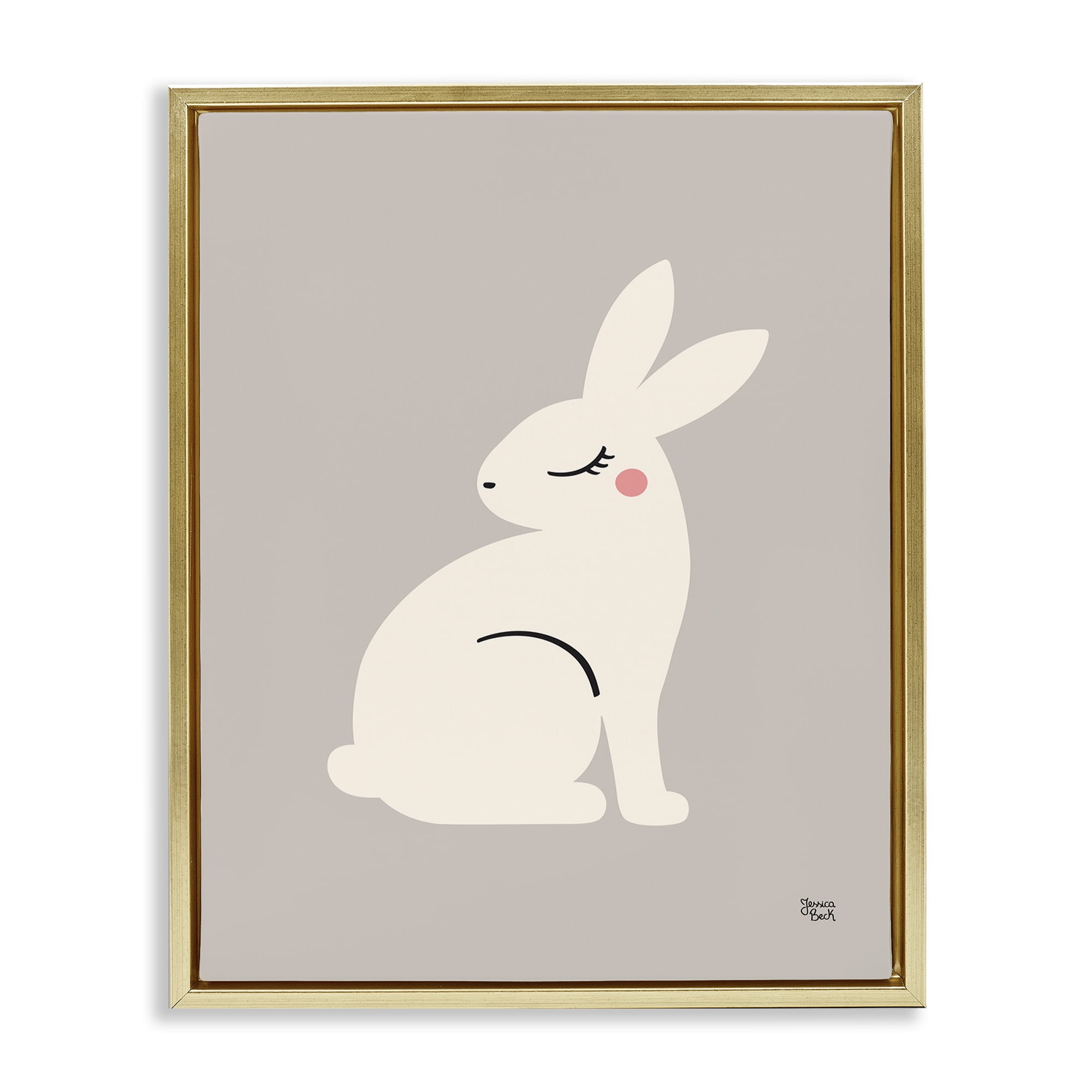 Stupell Industries Minimal White Rabbit Animals Painting Gold Floater Framed Canvas Art Print Wall Art, 25 x 31