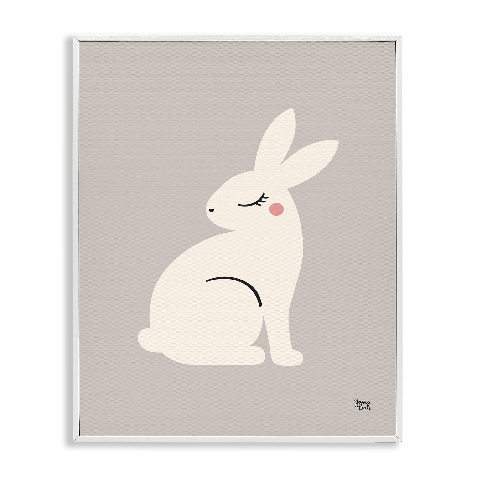 Stupell Industries Minimal White Rabbit Animals Painting White Framed Art Print Wall Art, 11 x 14