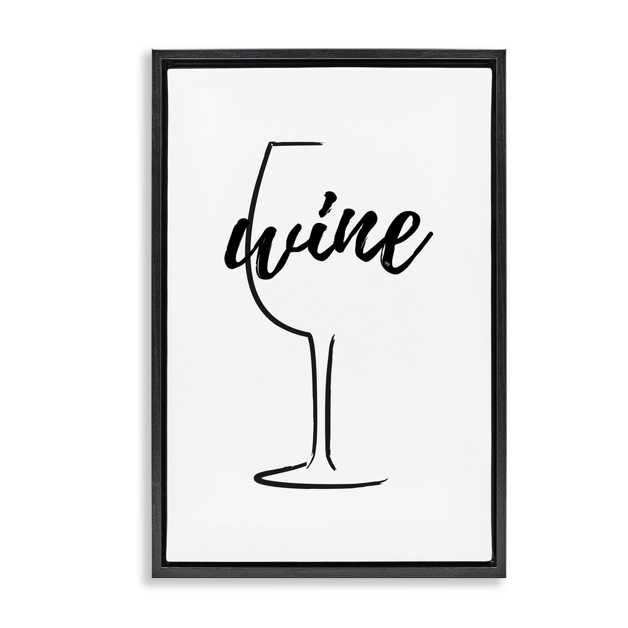 Stupell Industries Minimal Wine Glass Food & Beverage Painting Black Floater Framed Art Print Wall Art, 17 x 25