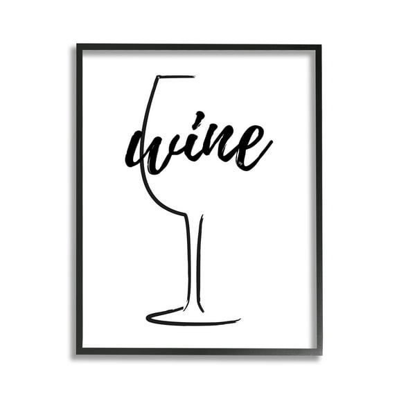 Stupell Industries Minimal Wine Glass Food & Beverage Painting Black Framed Art Print Wall Art, 11 x 14