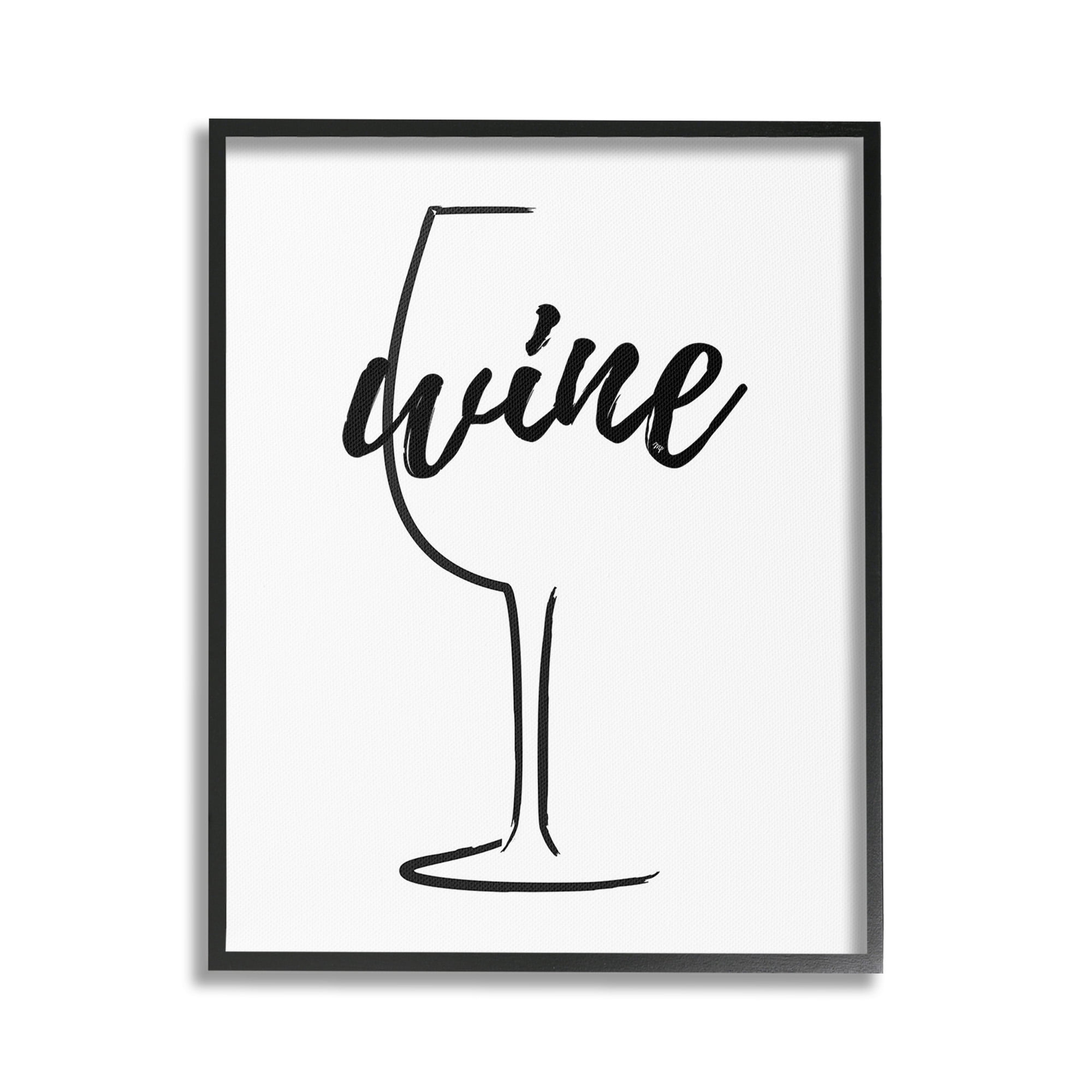 Stupell Industries Minimal Wine Glass Food & Beverage Painting Black Framed Art Print Wall Art, 24 x 30