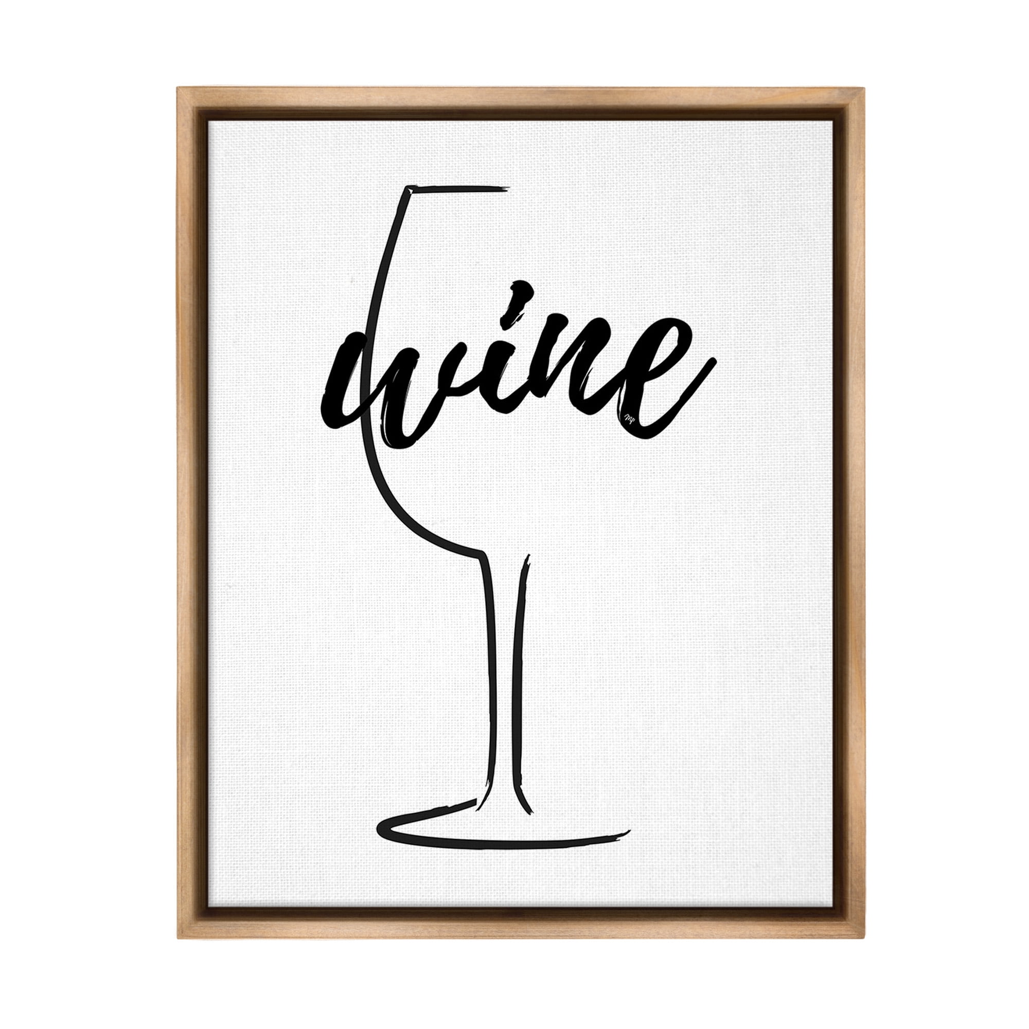 Stupell Industries Minimal Wine Glass Food & Beverage Painting Brown Floater Framed Canvas Art Print Wall Art, 17 x 21