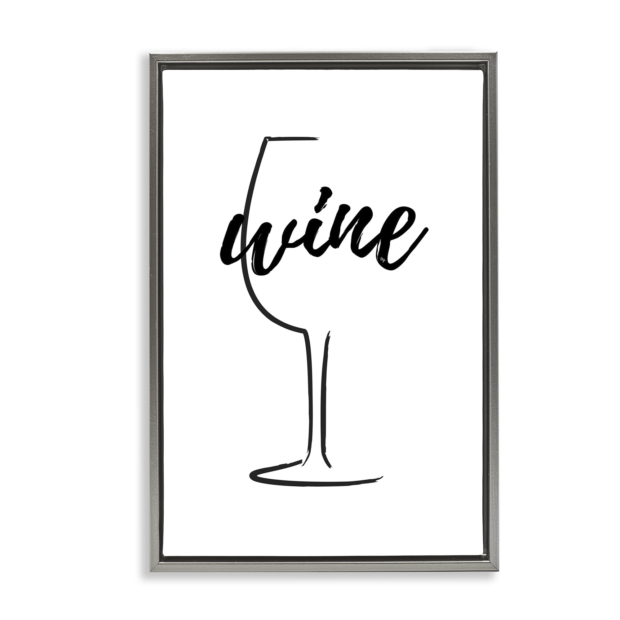 Stupell Industries Minimal Wine Glass Food & Beverage Painting Gray Floater Framed Art Print Wall Art, 17 x 25