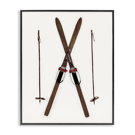 Stupell Industries Minimal Winter Skis Sports Painting Black Framed Art Prints Wall Art, 11 x 14