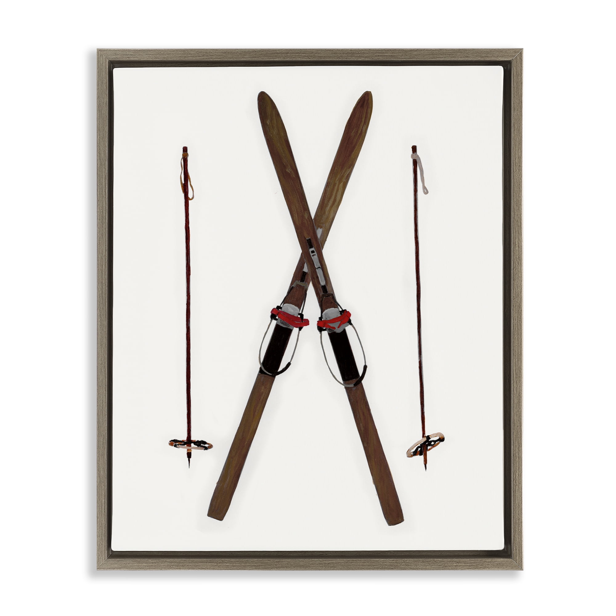Stupell Industries Minimal Winter Skis Sports Painting Brown Floater Framed Canvas Art Prints Wall Art, 17 x 21