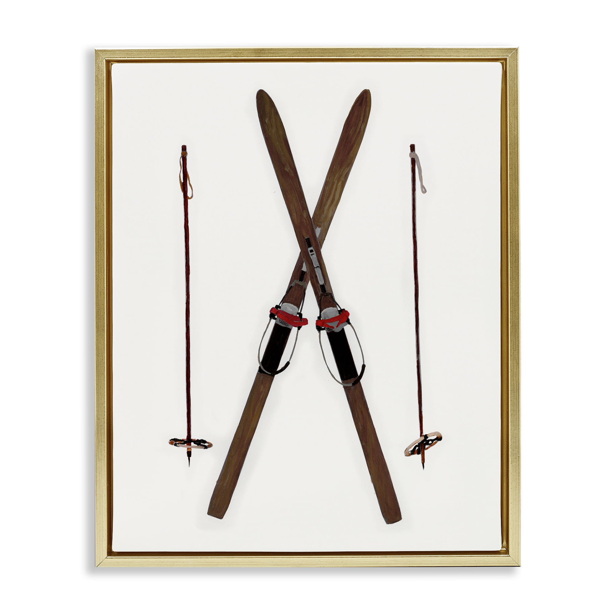 Stupell Industries Minimal Winter Skis Sports Painting Gold Floater Framed Canvas Art Prints Wall Art, 17 x 21