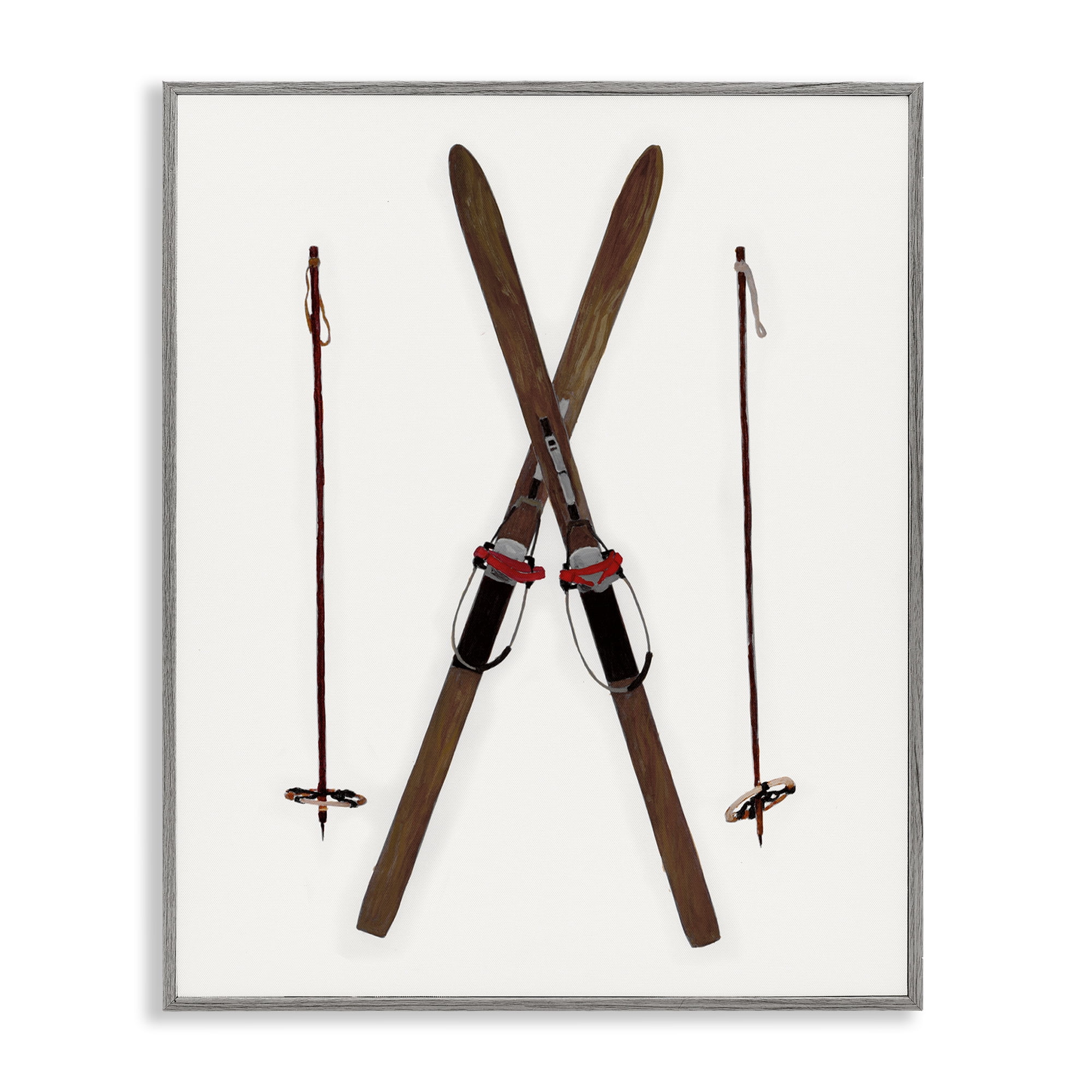 Stupell Industries Minimal Winter Skis Sports Painting Gray Framed Art Prints Wall Art, 16 x 20