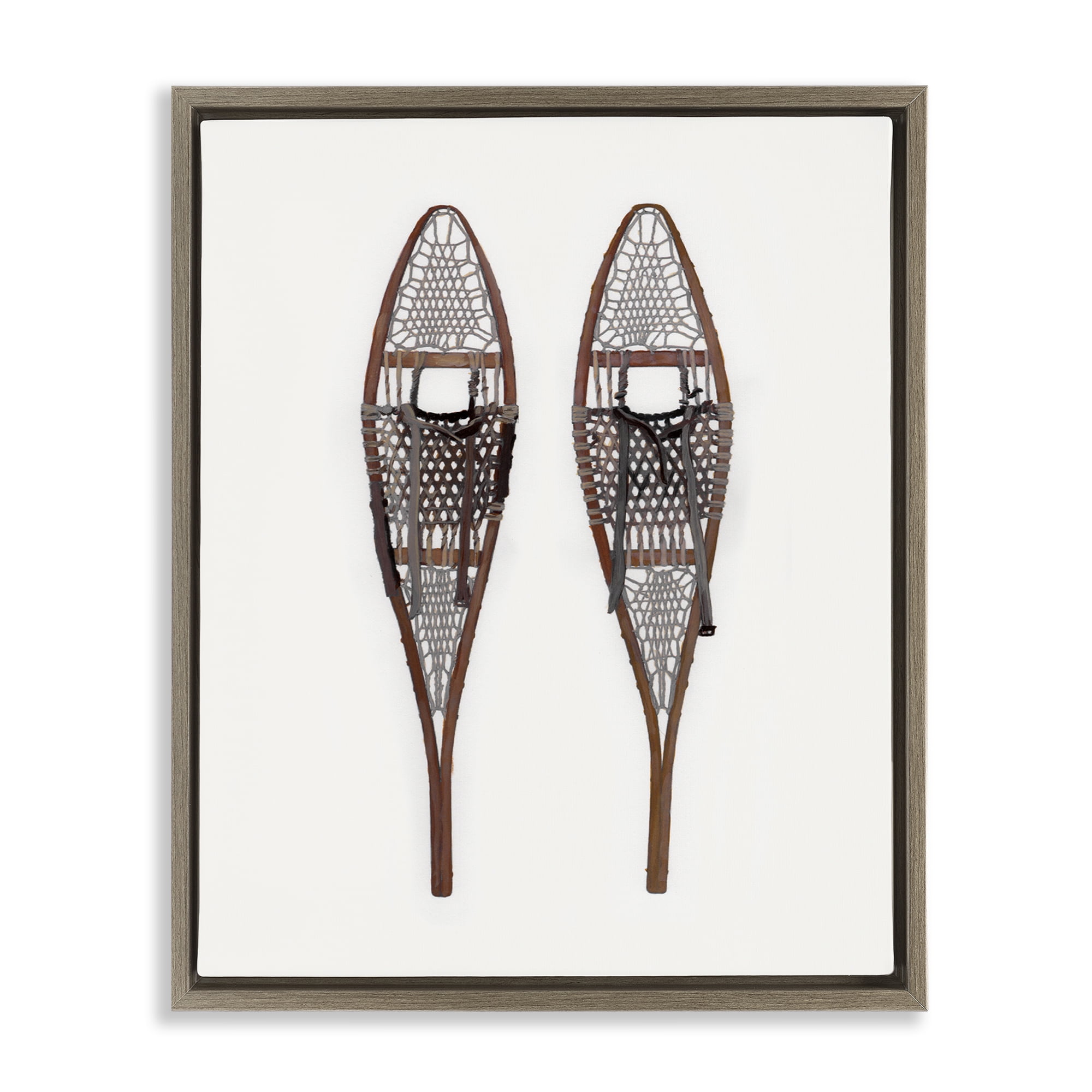 Stupell Industries Minimal Winter Snow Shoes Sports Painting Brown Floater Framed Canvas Art Prints Wall Art, 17 x 21