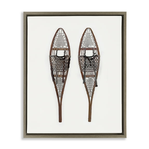 Stupell Industries Minimal Winter Snow Shoes Sports Painting Brown Floater Framed Canvas Art Prints Wall Art, 17 x 21