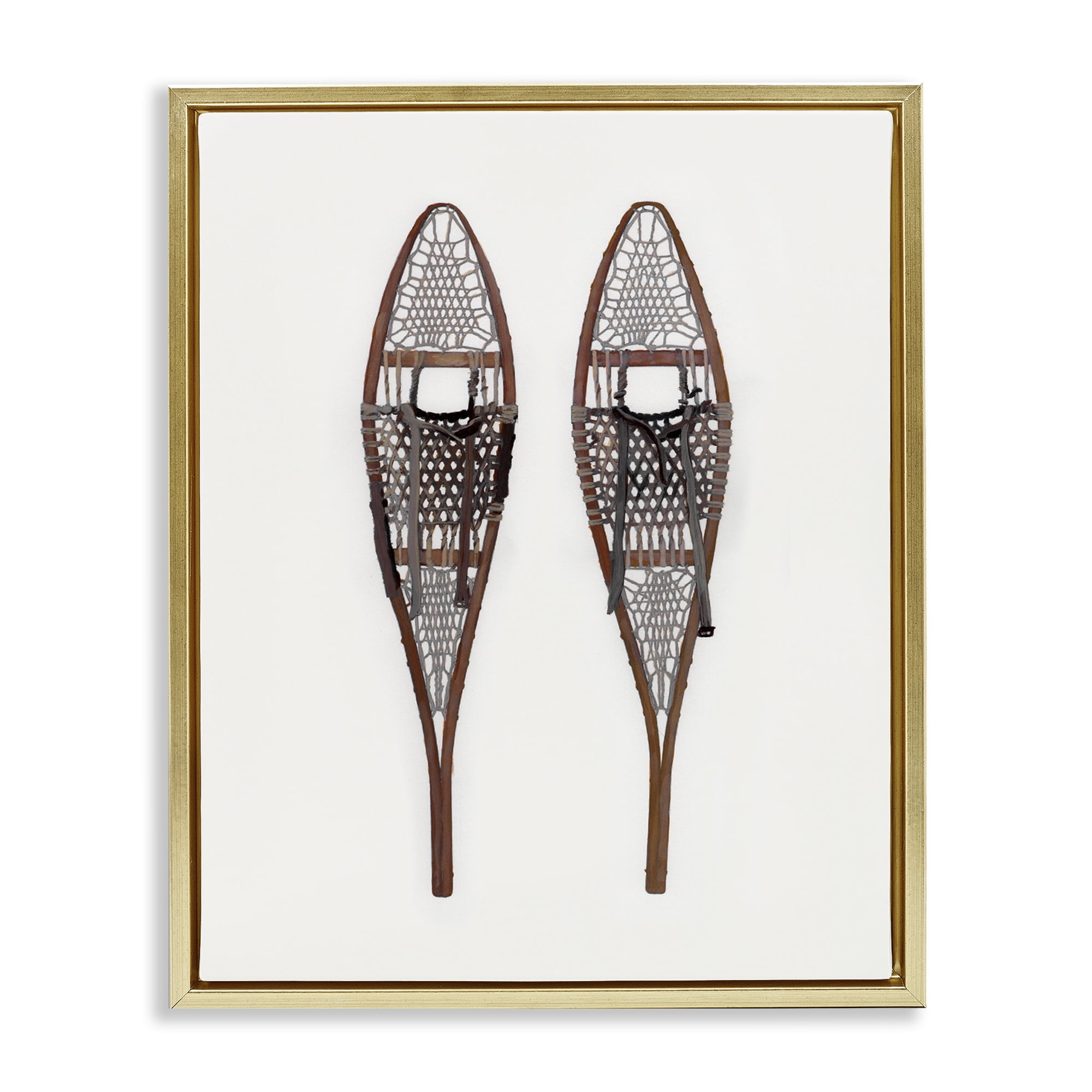 Stupell Industries Minimal Winter Snow Shoes Sports Painting Gold Floater Framed Canvas Art Prints Wall Art, 25 x 31