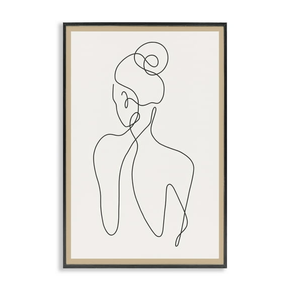 Stupell Industries Minimal Woman Line Drawing People Painting Black Framed Art Print Wall Art, 12 x 18