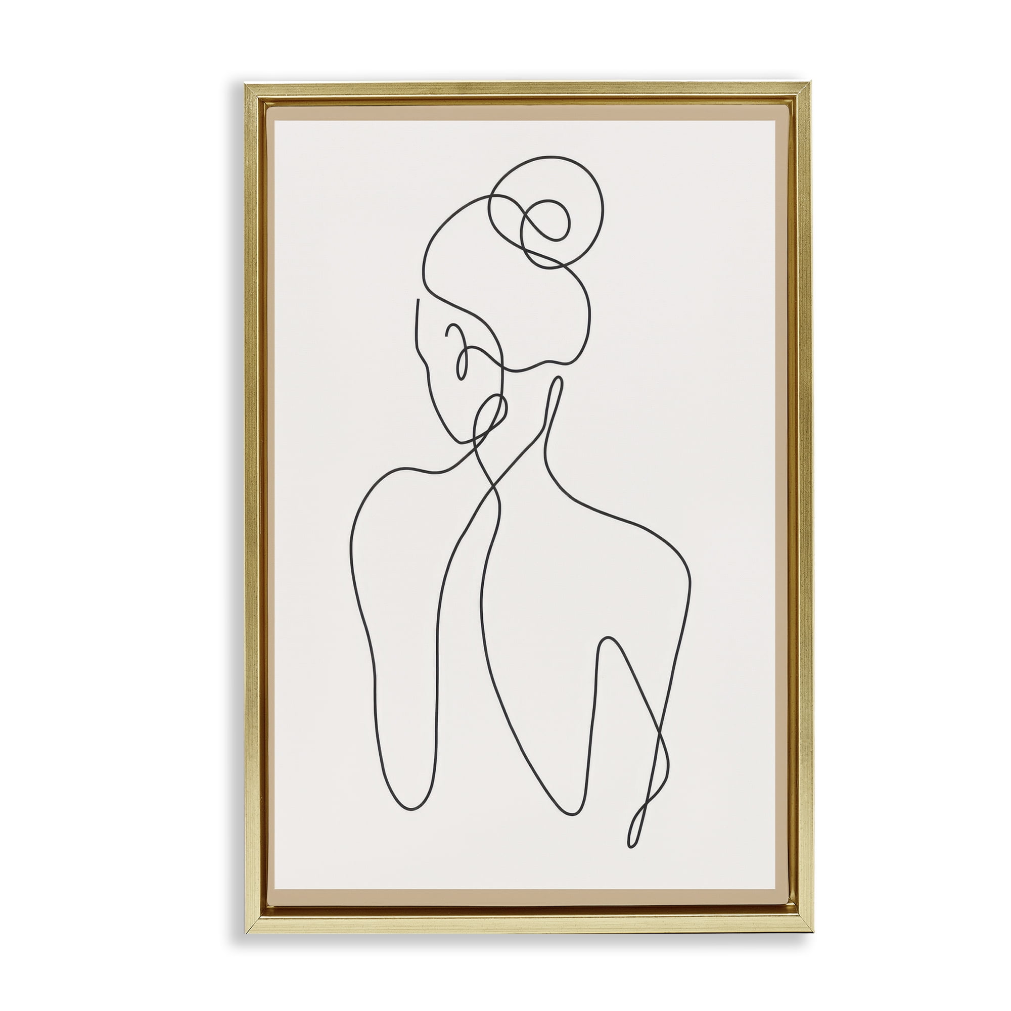 Stupell Industries Minimal Woman Line Drawing People Painting Gold Floater Framed Canvas Art Print Wall Art, 17 x 25