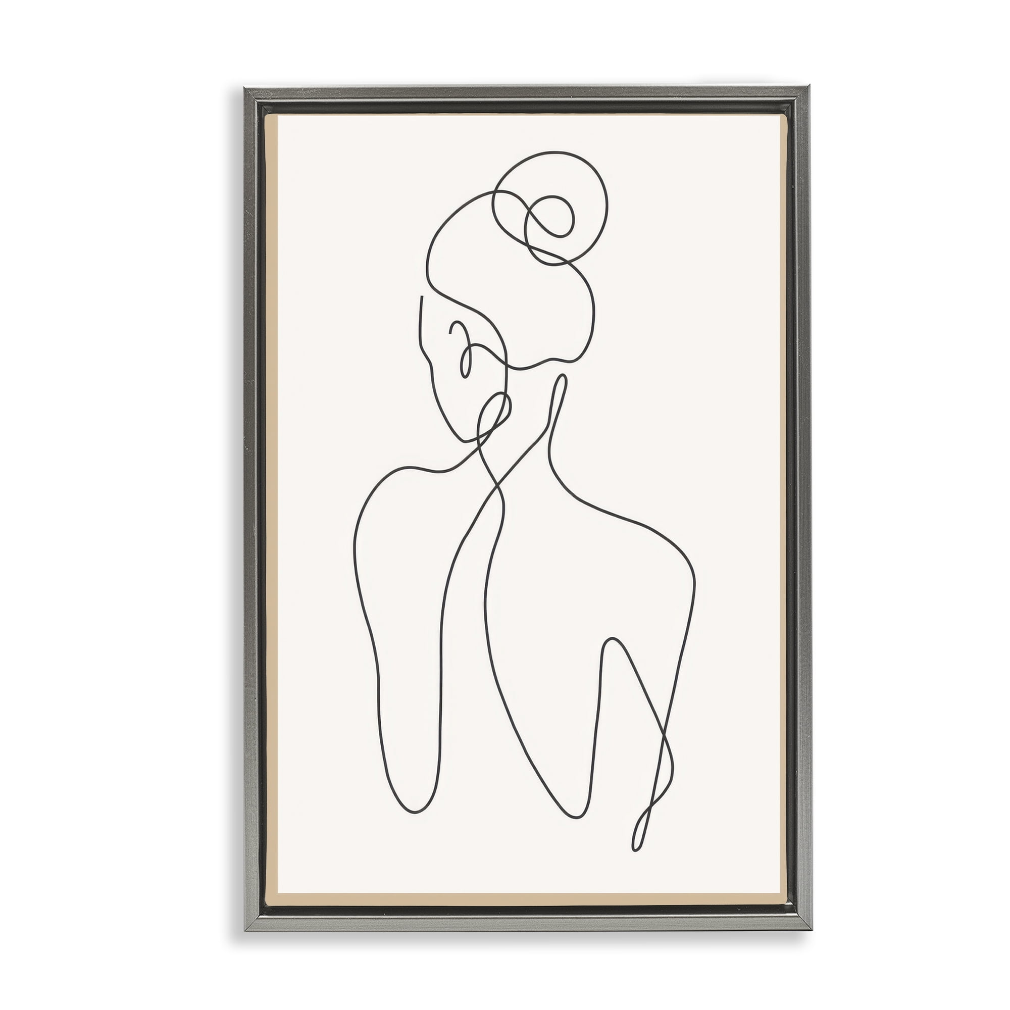 Stupell Industries Minimal Woman Line Drawing People Painting Gray Floater Framed Canvas Art Print Wall Art, 21 x 31