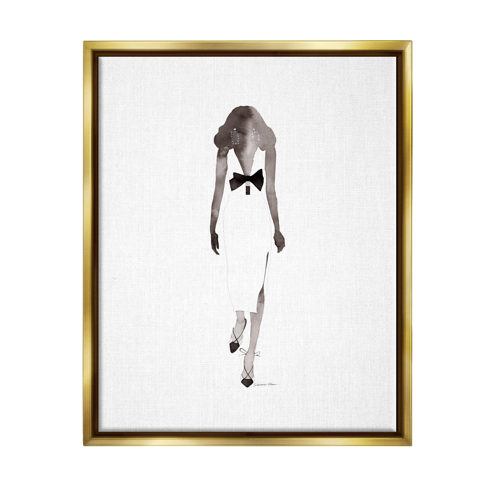 Stupell Industries Minimal Woman on White Beauty & Fashion Painting Gold Floater Framed Art Print Wall Art, 17 x 21