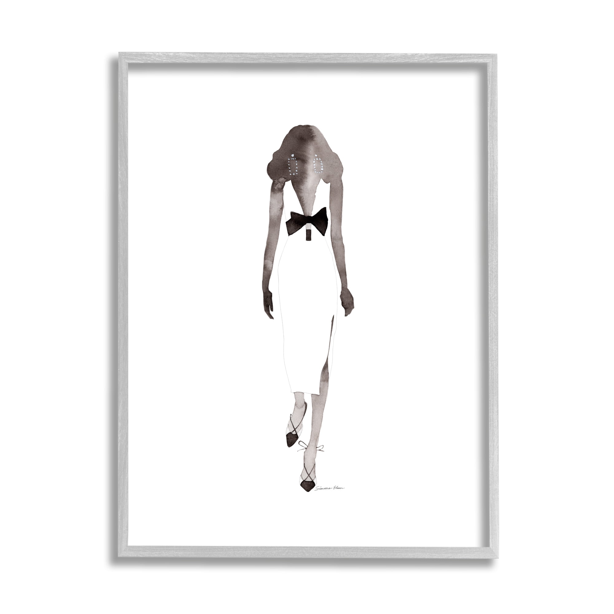 Stupell Industries Minimal Woman on White Beauty & Fashion Painting Gray Framed Art Print Wall Art, 11 x 14