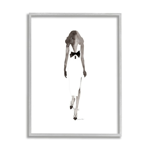 Stupell Industries Minimal Woman on White Beauty & Fashion Painting Gray Framed Art Print Wall Art, 24 x 30