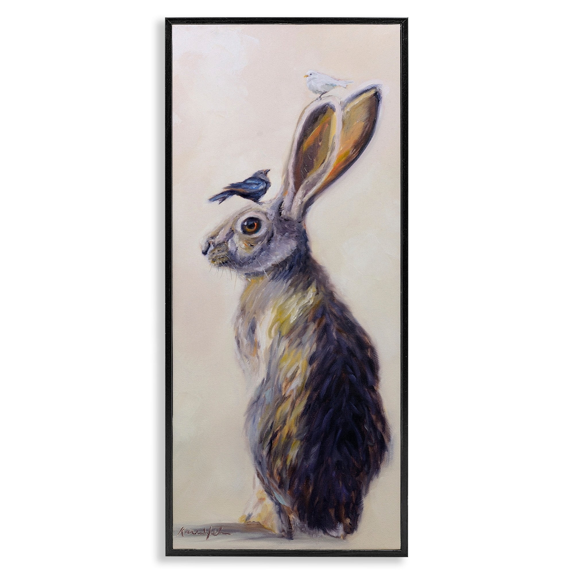 Stupell Industries Minimal Woodland Rabbit with Perched Birds Painting, 10 x 24,Design by Karen Weber Fine Art