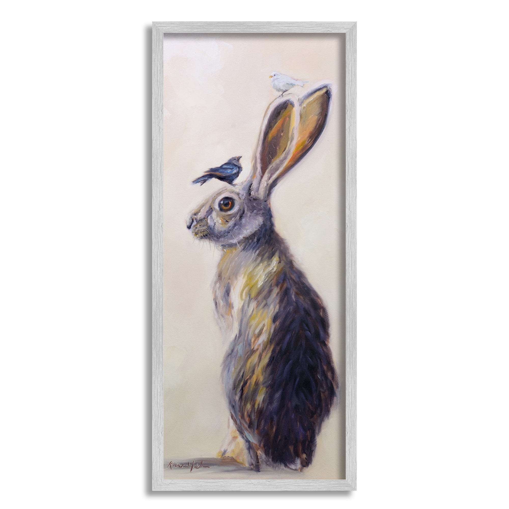 Stupell Industries Minimal Woodland Rabbit with Perched Birds Painting, 13 x 30,Design by Karen Weber Fine Art