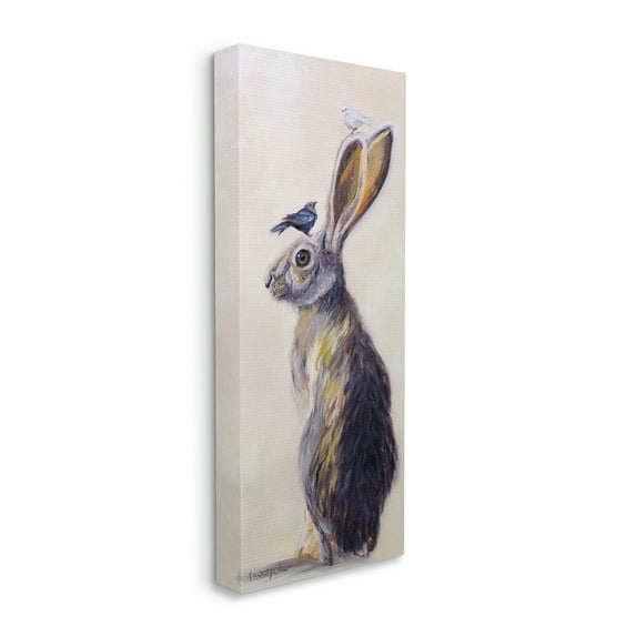 Stupell Industries Minimal Woodland Rabbit with Perched Birds Painting Canvas Wall Art by Karen Weber Fine Art