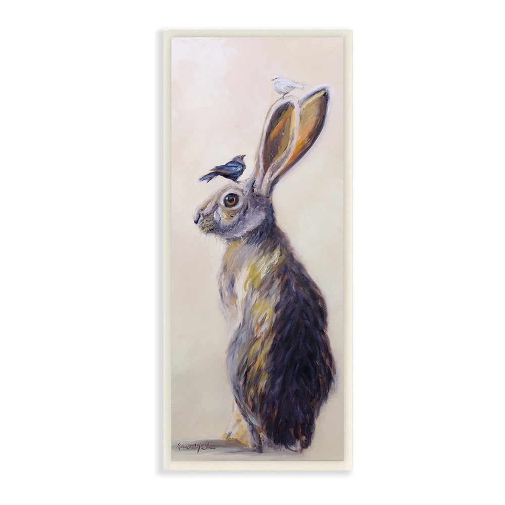 Stupell Industries Minimal Woodland Rabbit with Perched Birds Painting Wall Plaque by Karen Weber Fine Art