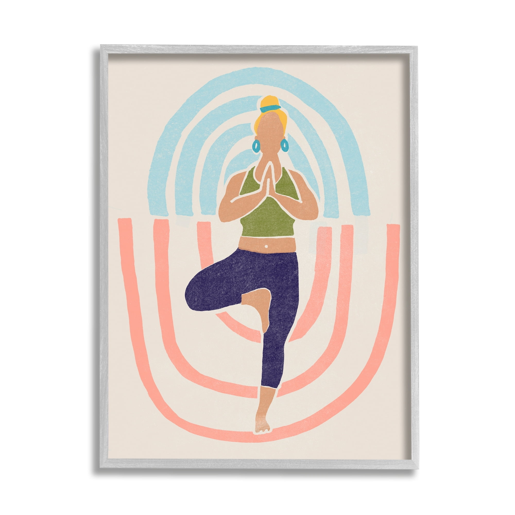Stupell Industries Minimal Yoga Exercise Person Pink Blue Pattern Graphic Art Gray Framed Art Print Wall Art, 11x14, by June Erica Vess