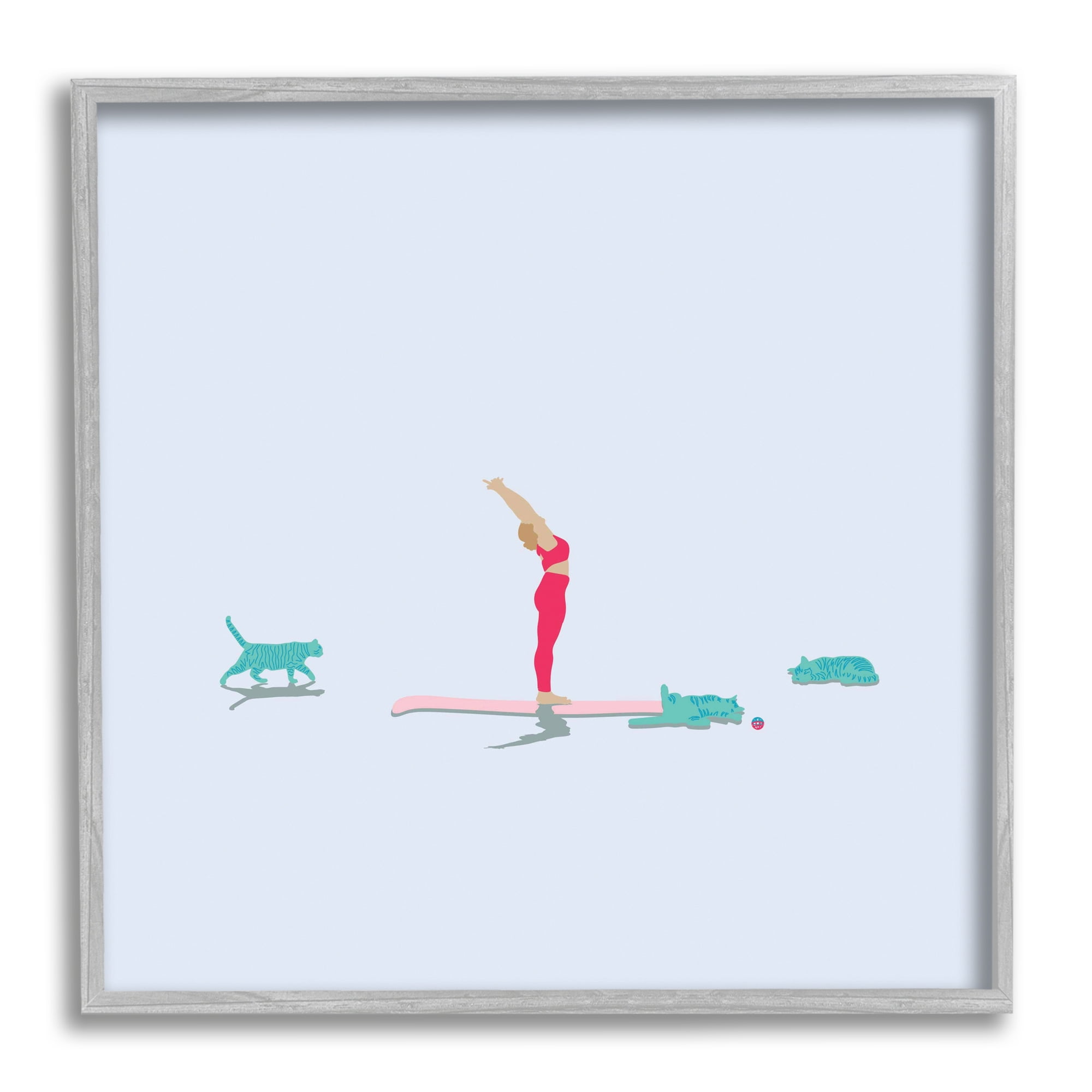 Stupell Industries Minimal Yoga Stretch Feline Cats Relaxing over Blue, 12 x 12, Designed by Make Much Studios
