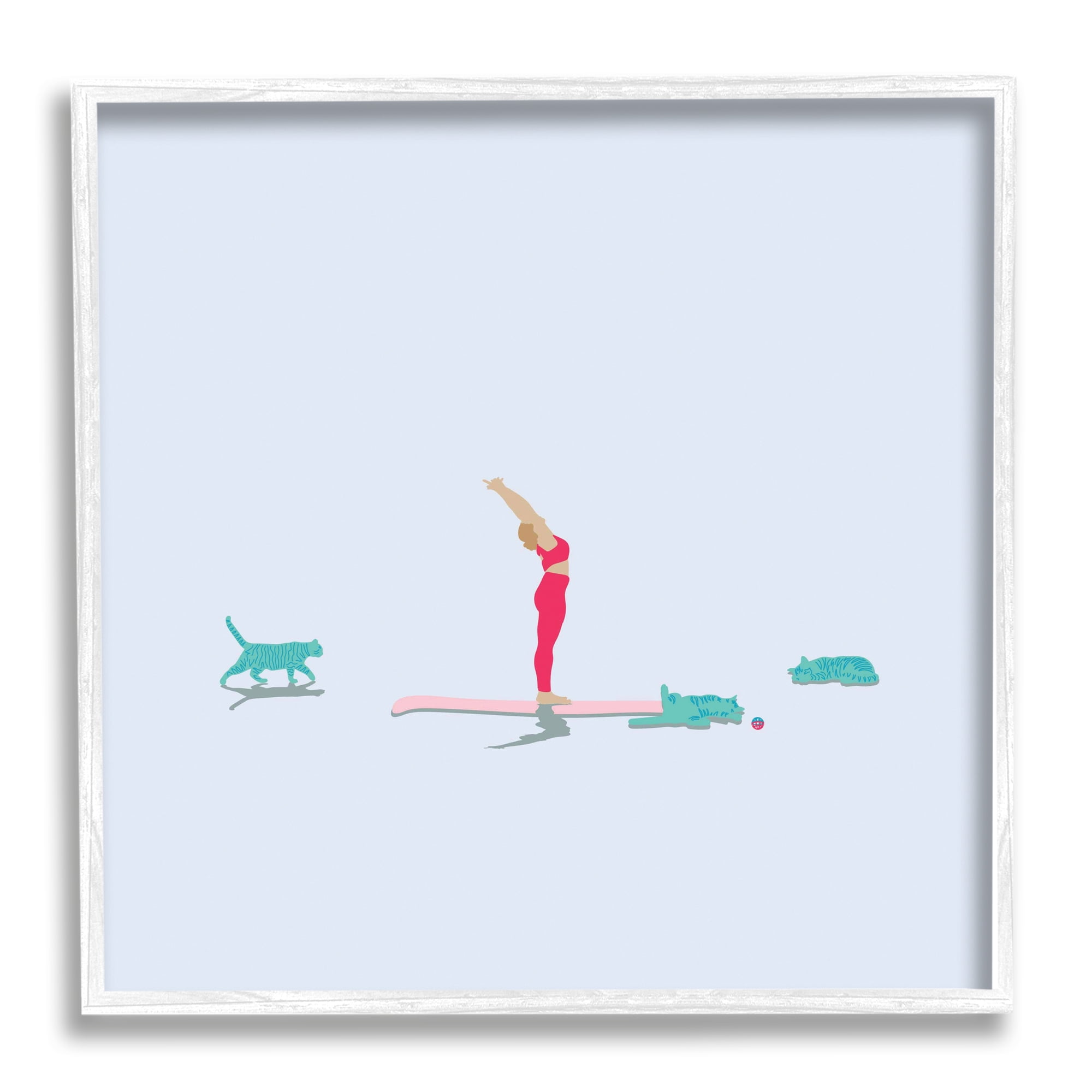 Stupell Industries Minimal Yoga Stretch Feline Cats Relaxing over Blue, 24 x 24, Designed by Make Much Studios