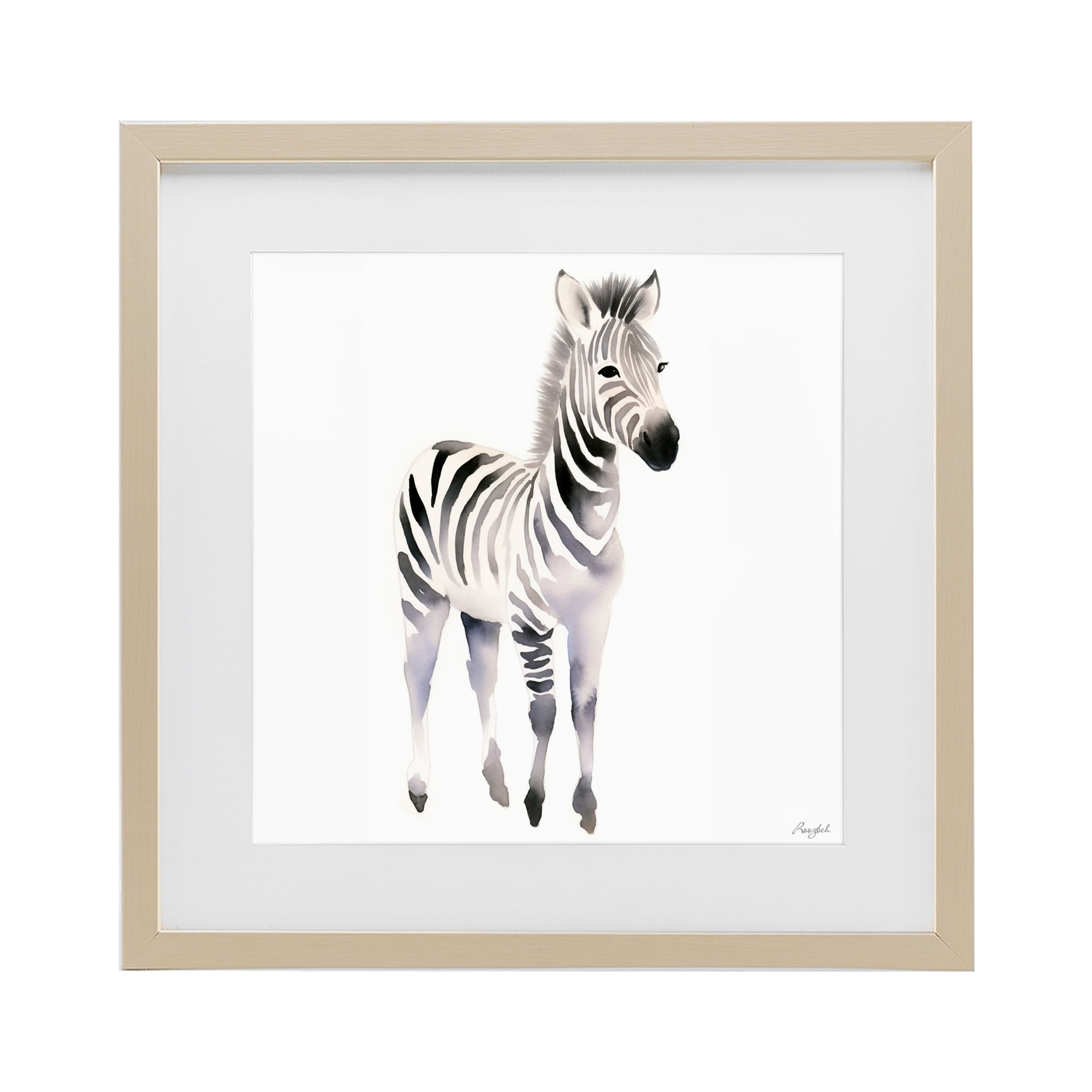 Stupell Industries Minimal Zebra Foal Birch Framed Print Under Glass, design by Roozbeh