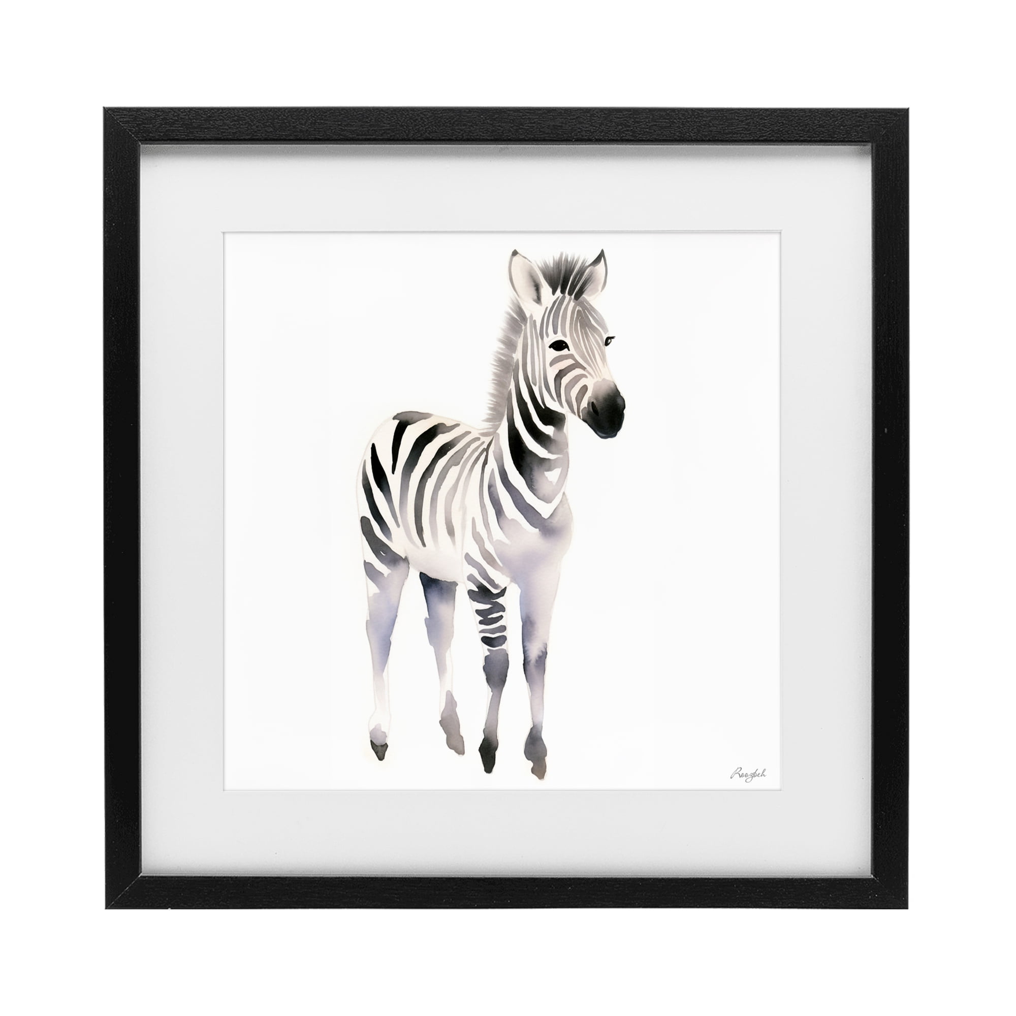 Stupell Industries Minimal Zebra Foal Black Framed Print Under Glass, design by Roozbeh