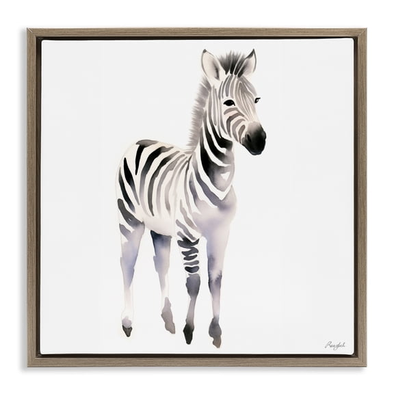 Stupell Industries Minimal Zebra Foal Brown Framed Floater Canvas Wall Art, design by Roozbeh