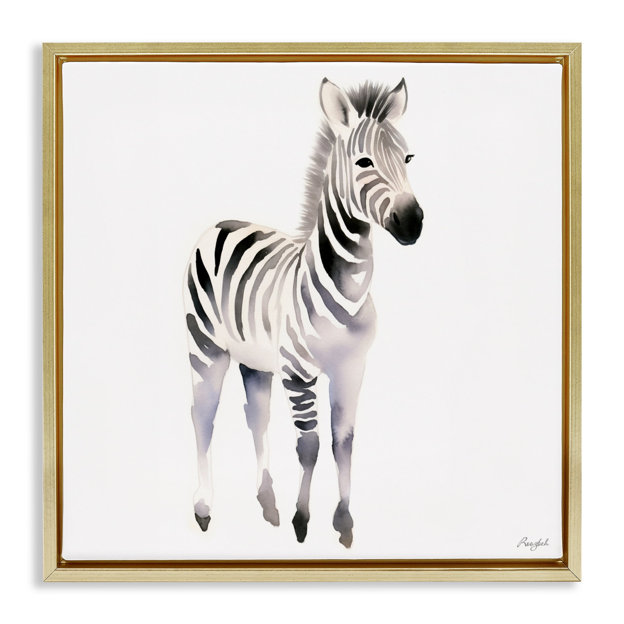 Stupell Industries Minimal Zebra Foal Gold Framed Floater Canvas Wall Art, design by Roozbeh