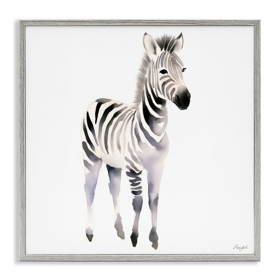 Stupell Industries Eclectic Minimal Zebra Foal Gray Framed Giclee Art, 17 x 17, by Roozbeh