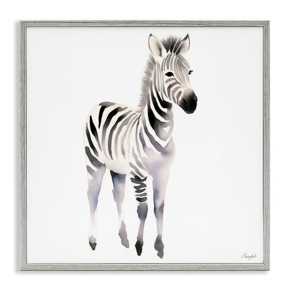 Stupell Industries Minimal Zebra Foal Gray Framed Giclee Art, design by Roozbeh