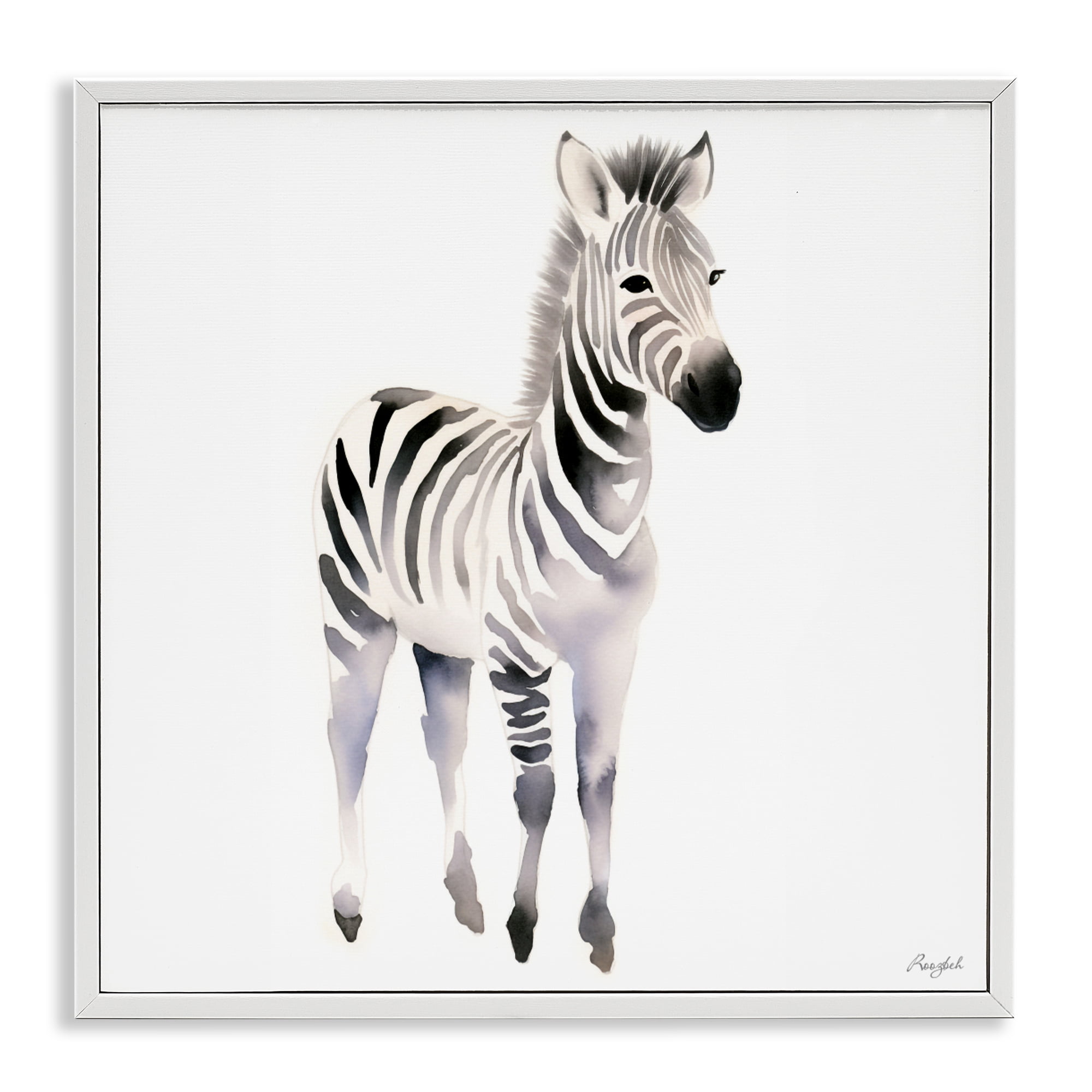 Stupell Industries Minimal Zebra Foal White Framed Giclee Art, design by Roozbeh