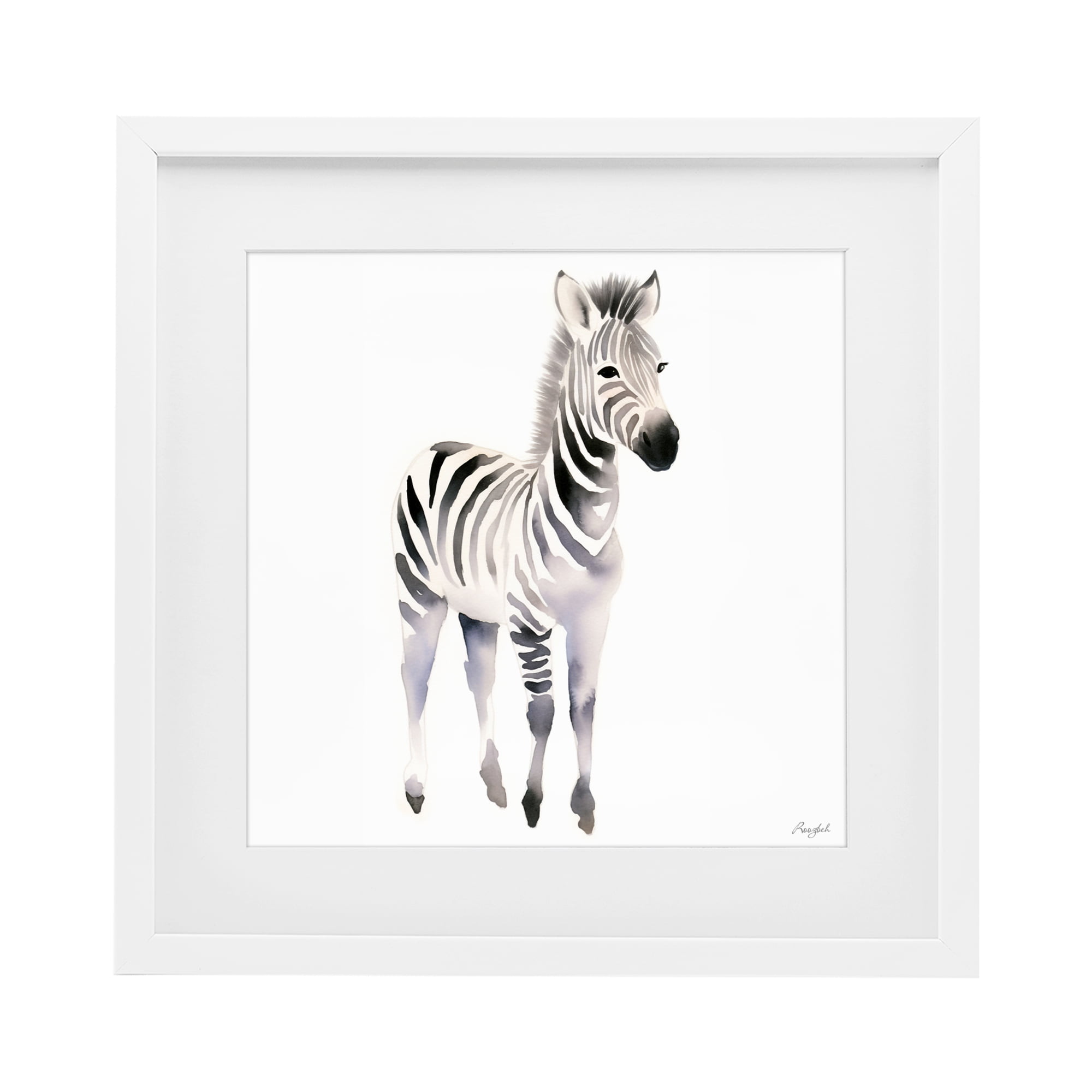 Stupell Industries Minimal Zebra Foal White Framed Print Under Glass, design by Roozbeh