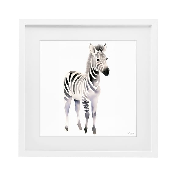 Stupell Industries Minimal Zebra Foal White Framed Print Under Glass, design by Roozbeh