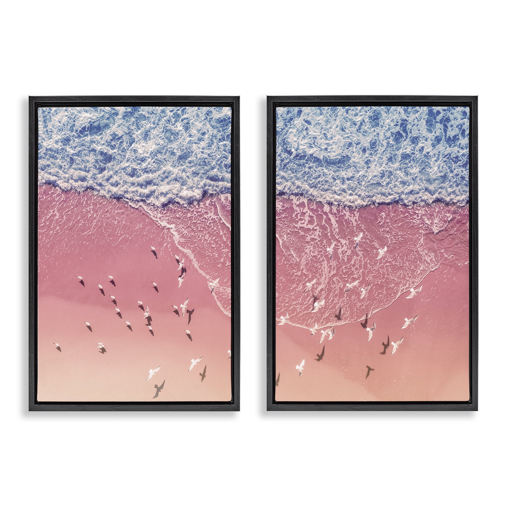 Stupell Industries Minimalist Aerial Beach Nautical & Beach Photography Black Floater Framed Canvas Art Print Wall Art, 17 x 25, Set of 2
