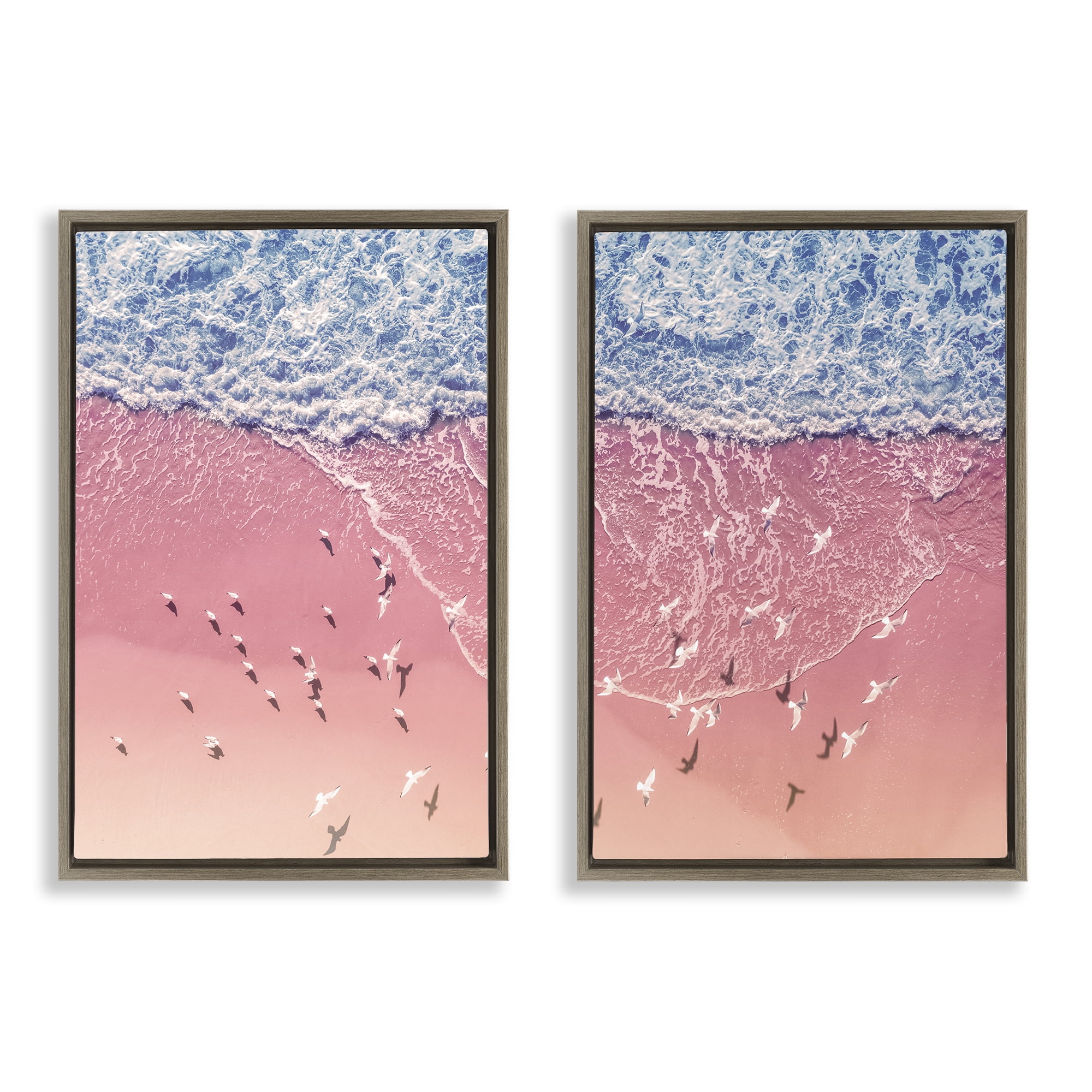 Stupell Industries Minimalist Aerial Beach Nautical & Beach Photography Brown Floater Framed Canvas Art Print Wall Art, 17 x 25, Set of 2
