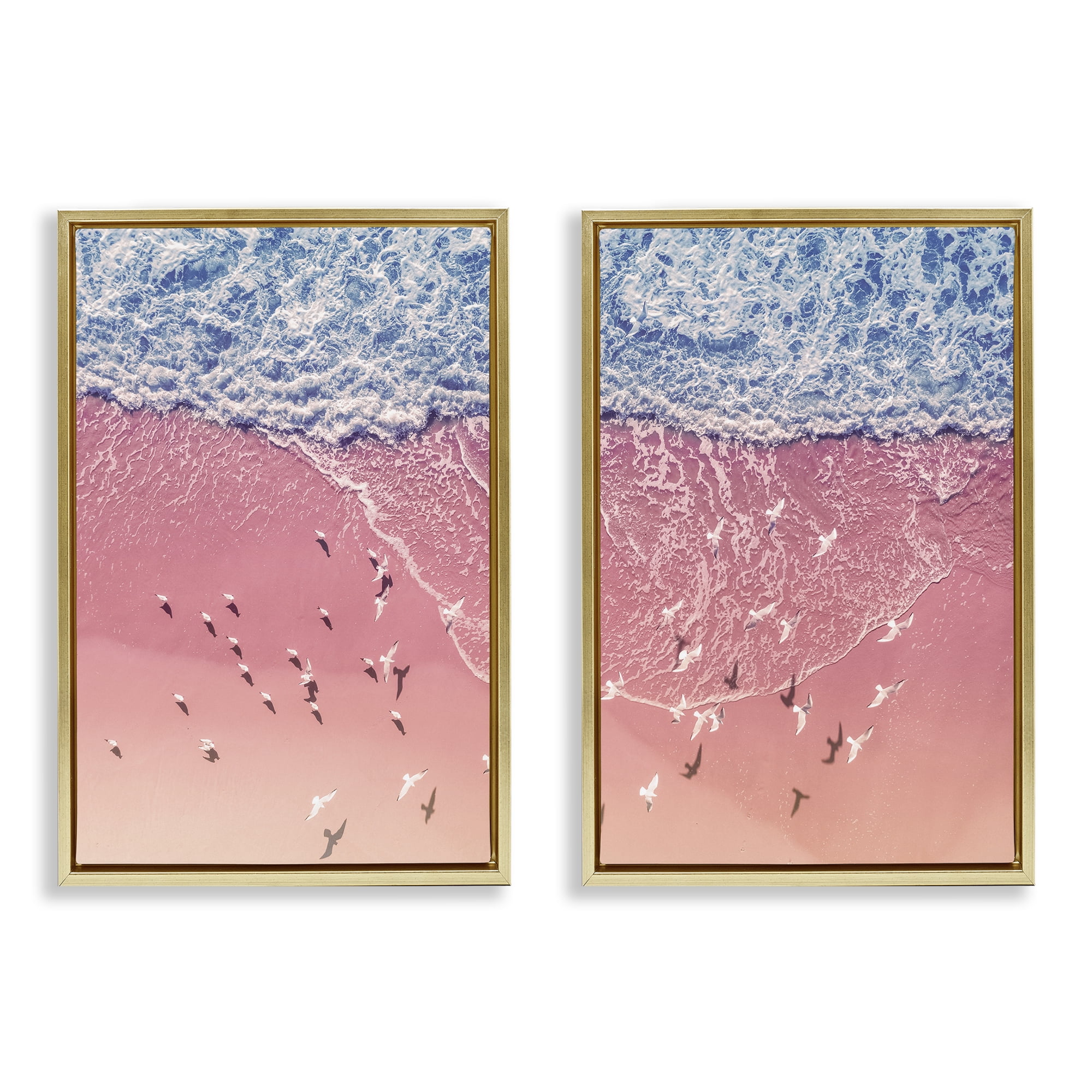 Stupell Industries Minimalist Aerial Beach Nautical & Beach Photography Gold Floater Framed Canvas Art Print Wall Art, 17 x 25, Set of 2