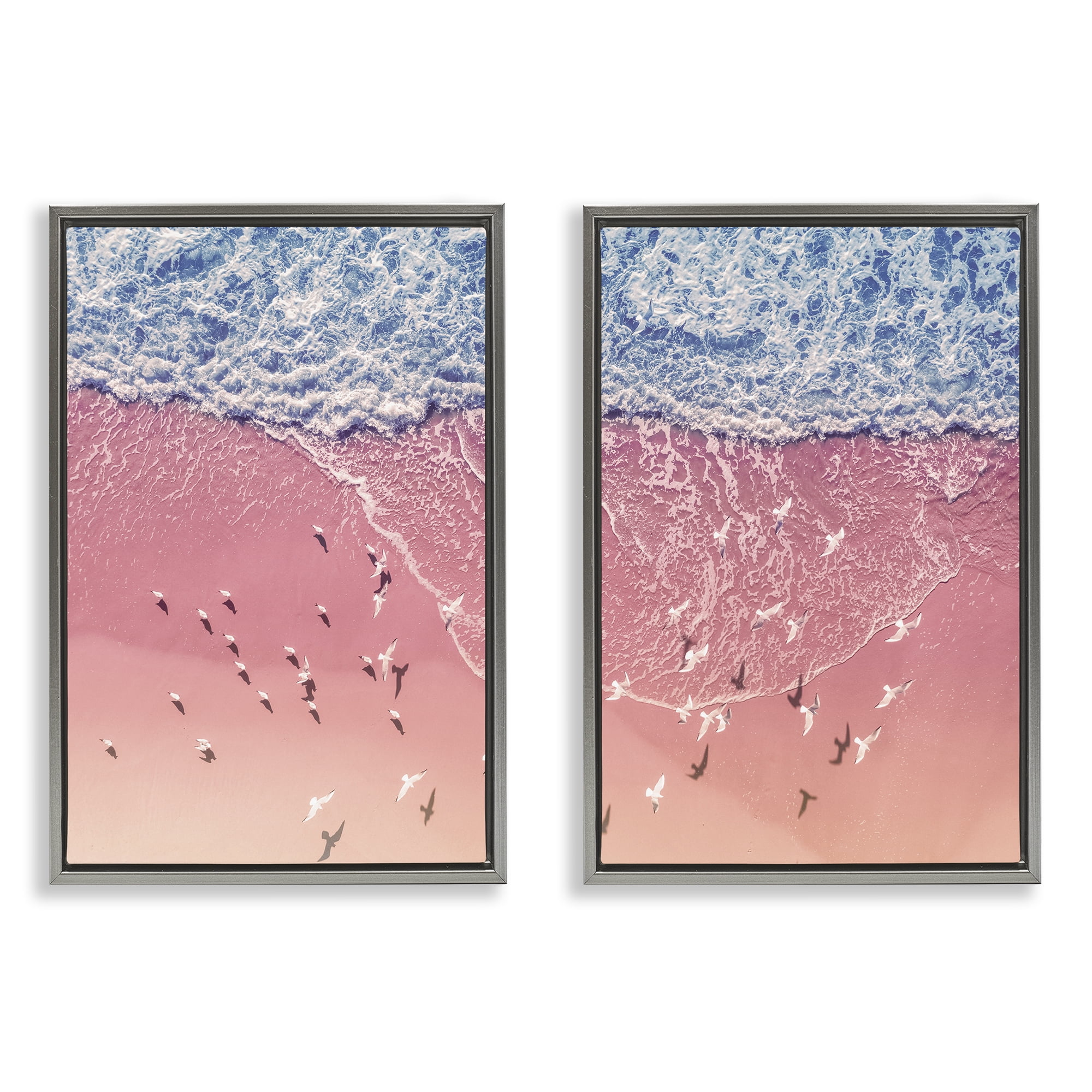 Stupell Industries Minimalist Aerial Beach Nautical & Beach Photography Gray Floater Framed Canvas Art Print Wall Art, 21 x 31, Set of 2