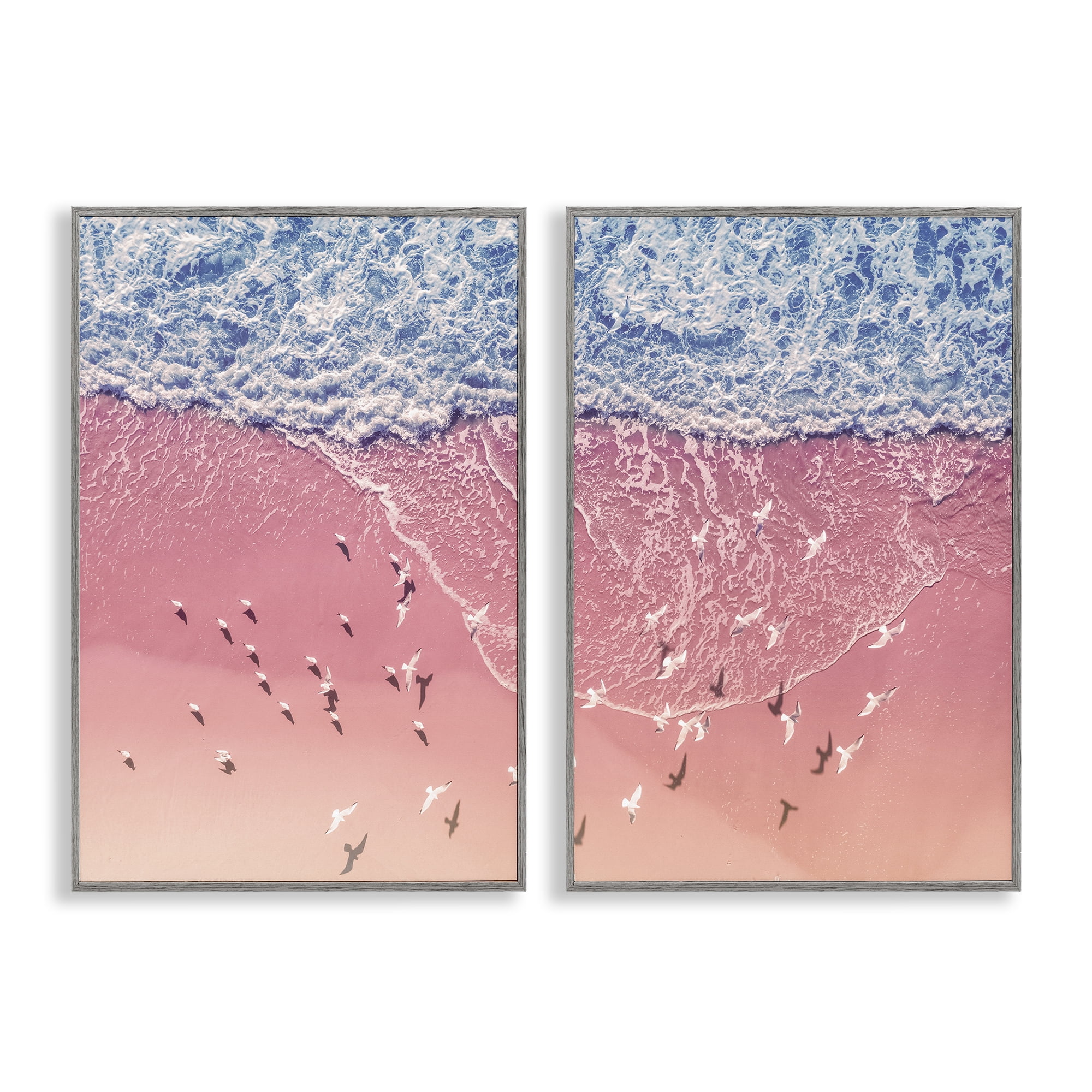 Stupell Industries Minimalist Aerial Beach Nautical & Beach Photography Gray Framed Art Print Wall Art, 16 x 24, Set of 2