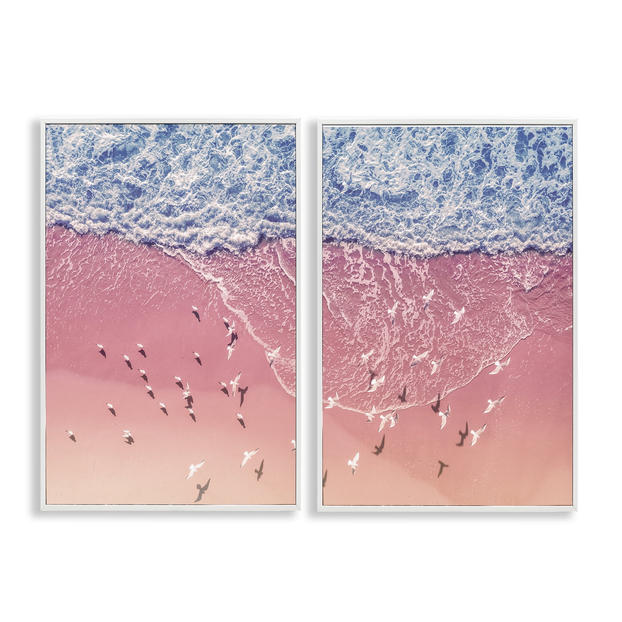Stupell Industries Minimalist Aerial Beach Nautical & Beach Photography White Framed Art Print Wall Art, 20 x 30, Set of 2