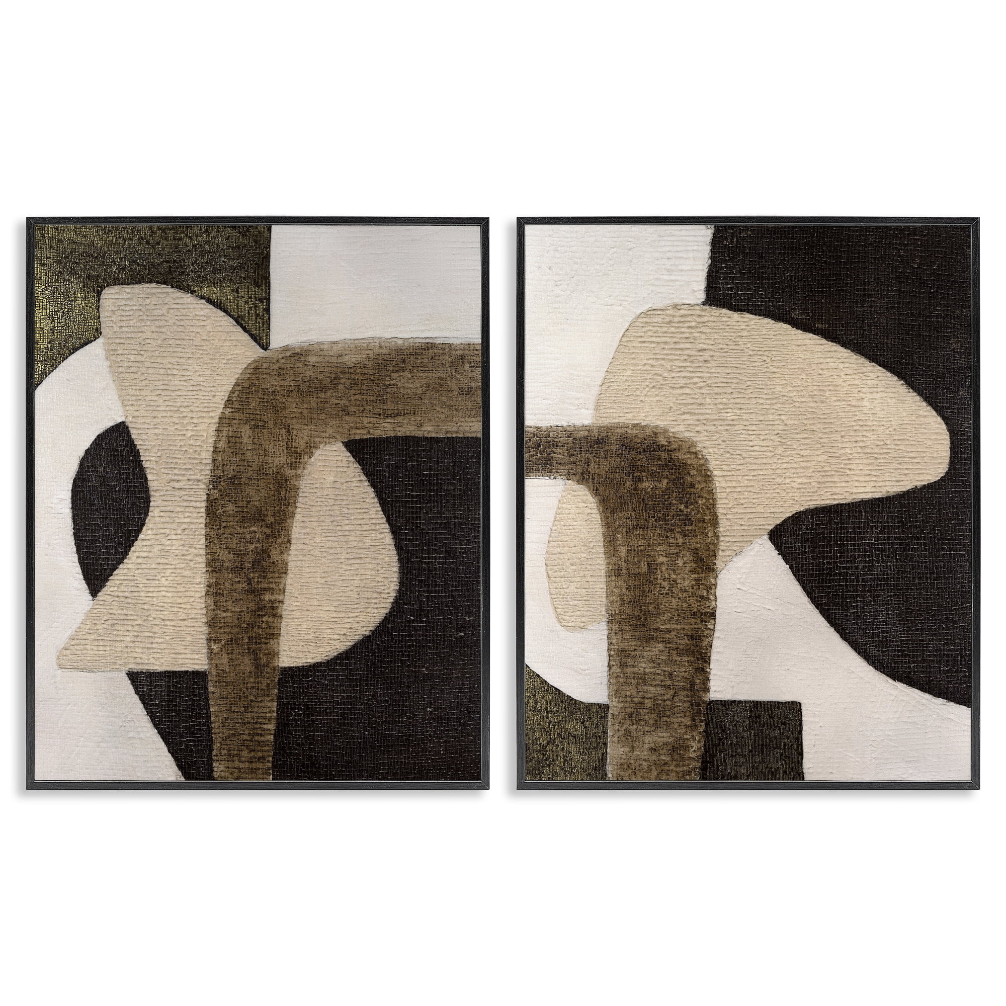 Stupell Industries Minimalist Brown Beige Shapes Abstract Painting Black Framed Art Print Wall Art, 24 x 30, Set of 2