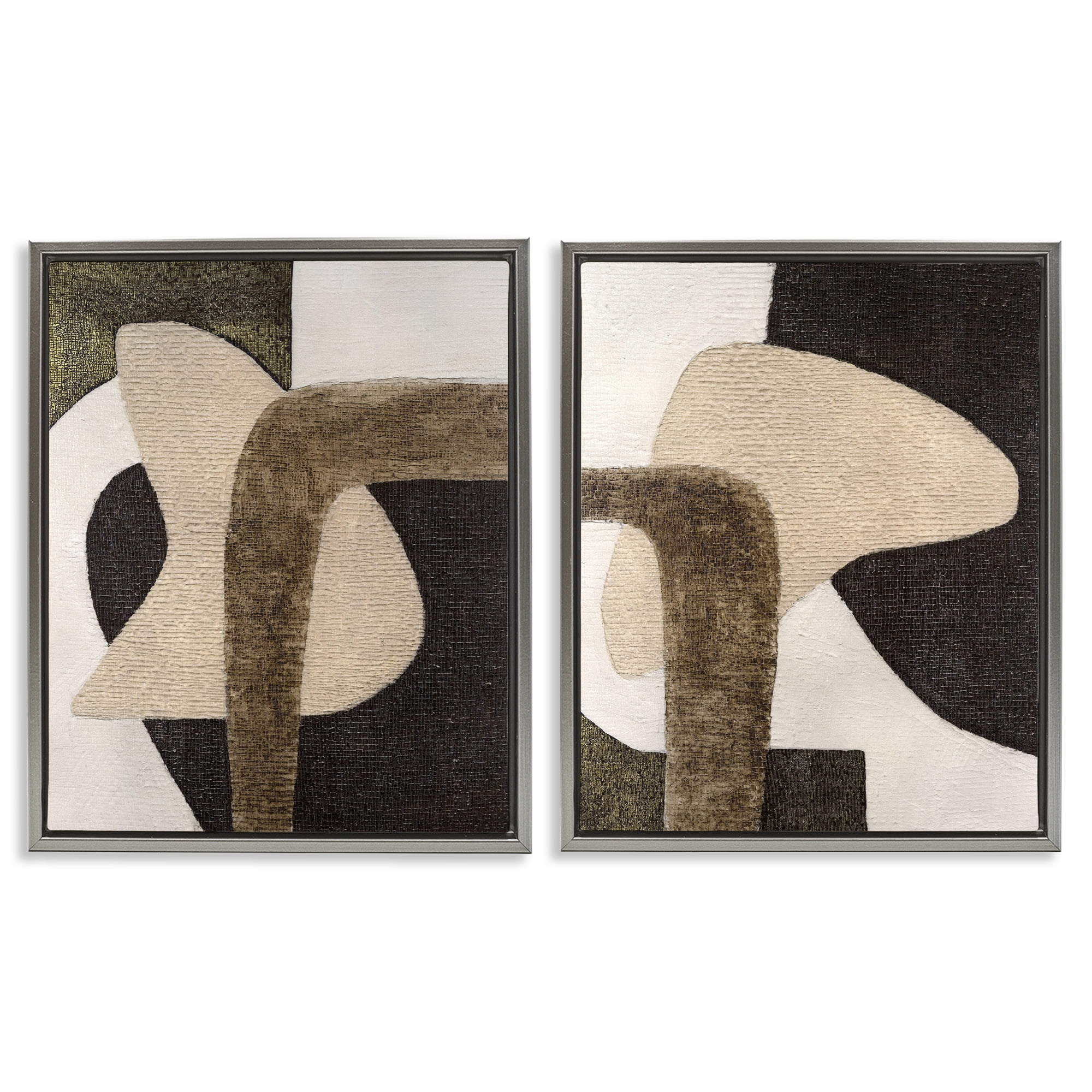 Stupell Industries Minimalist Brown Beige Shapes Abstract Painting Gray Floater Framed Canvas Art Print Wall Art, 17 x 21, Set of 2