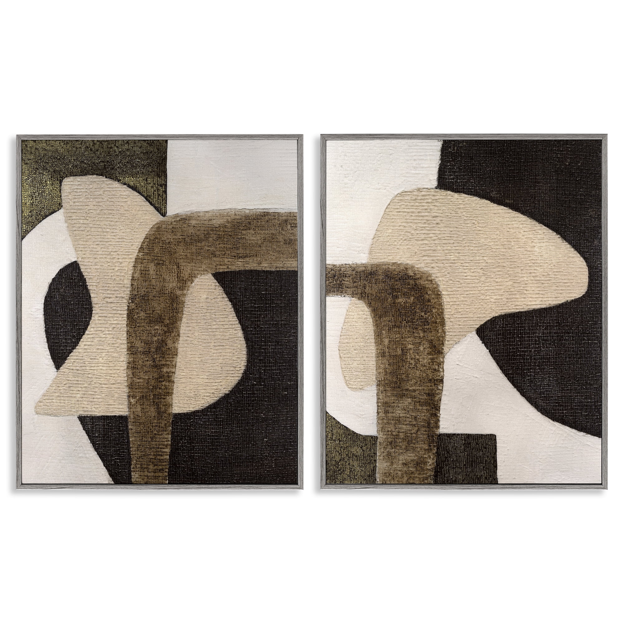 Stupell Industries Minimalist Brown Beige Shapes Abstract Painting Gray Framed Art Print Wall Art, 16 x 20, Set of 2