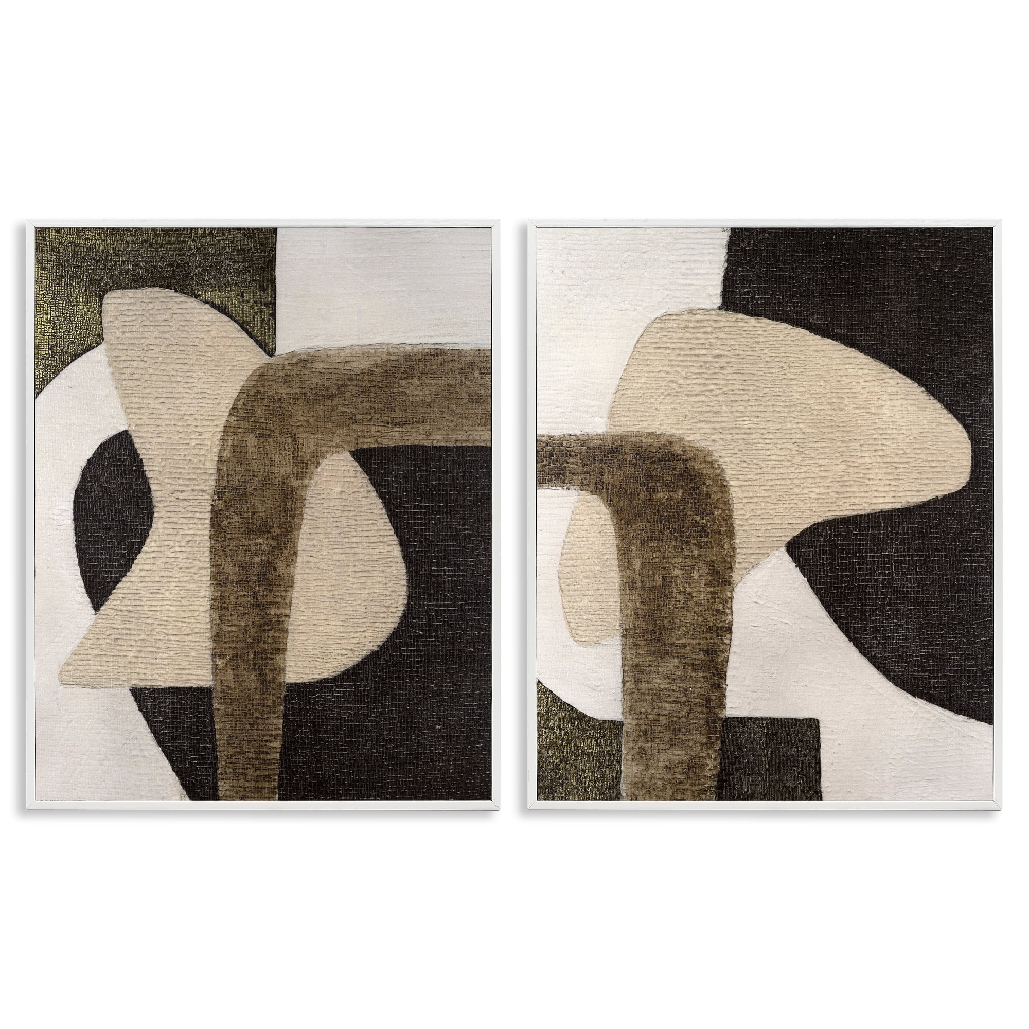 Stupell Industries Minimalist Brown Beige Shapes Abstract Painting White Framed Art Print Wall Art, 16 x 20, Set of 2
