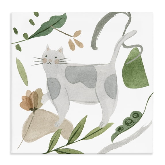 Stupell Industries Minimalist Cottage Herbs Cat Arrangement Canvas Art, 17 x 17, by Melissa Wang