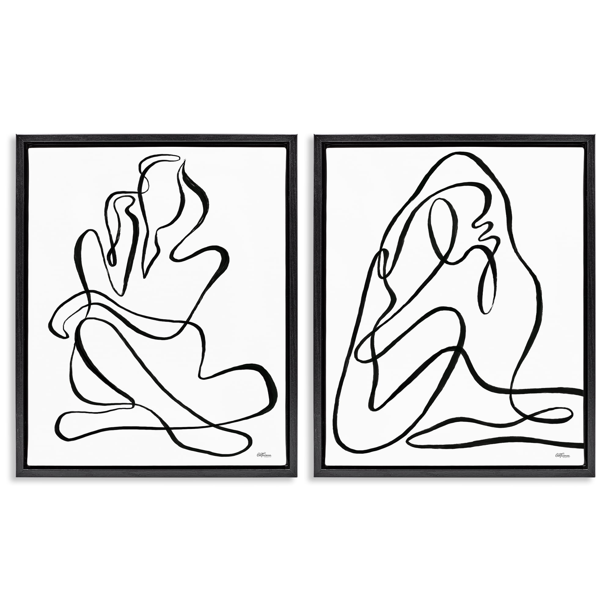 Stupell Industries Minimalist Female Figure People Painting Black Floater Framed Canvas Art Print Wall Art, 17 x 21, Set of 2